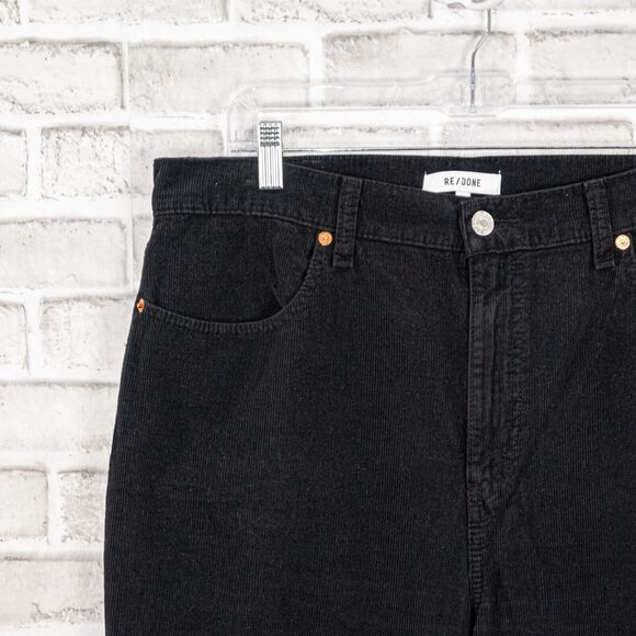 RE/DONE Women's 70s Corduroy Loose Crop Pants in Washed Black Size 32 - Picture 8 of 11